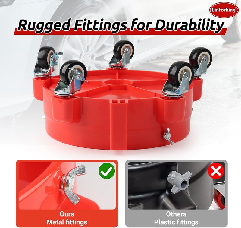 Linforking Bucket Dolly 5 Gallon with Wheels,360°Rolling Car Wash Buckets Dolly for 2.5 to 5 Gallon Buckets with Bucket Insert,Cleaning Brush,Supports Up to 300 lbs - Image 5